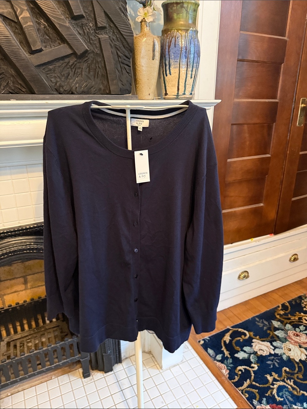 crown & ivy Curvy Navy Button-Front plus size Cardigan- NWT. Retail 65.50